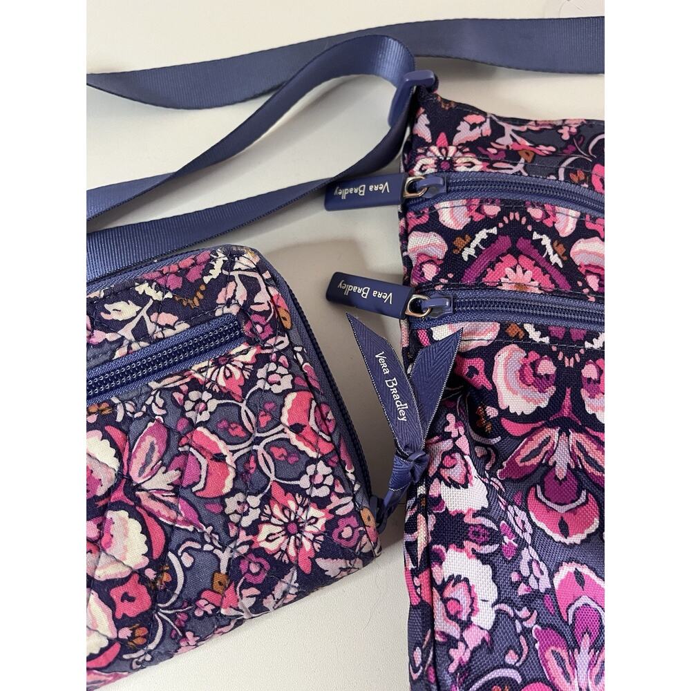Vera Bradley Magenta Medallion Triple Zip Hipster Crossbody Bag Matching Wallet - Picture 3 of 7